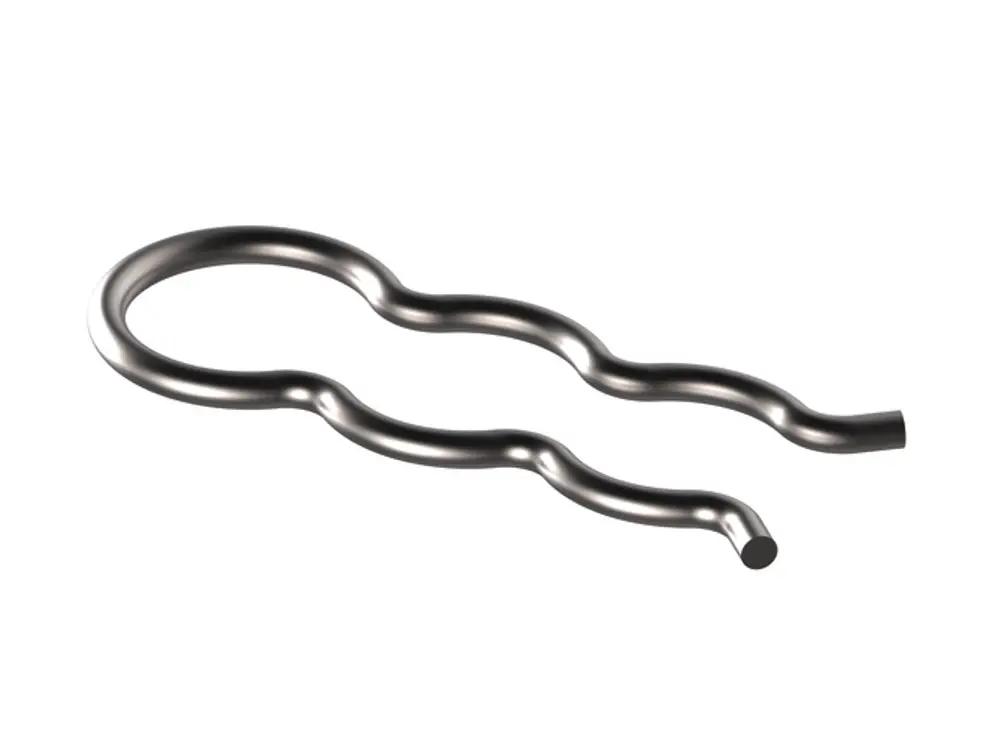 TECE Klammer mit gewellter Form, die als Halterung für Wasseranschlüsse dient. Sie besteht aus Metall und hat eine offene, runde Oberseite.